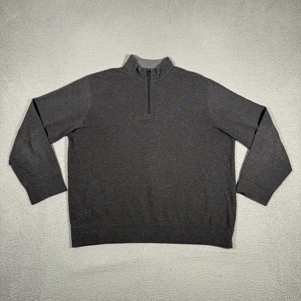 Polo Ralph Lauren Sweater Mens XL Gray 1/4 Zip Pullover Viscose Blend Preppy‎